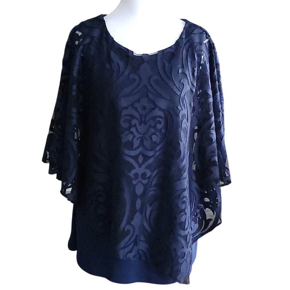 MSK Navy Scroll Lace Overlay Top & Cami Sz Med Glam Holiday Cocktails